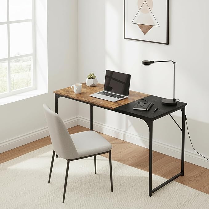 Homy Casa Industrial Computer Desk 39.4 Writing Table with Vintage Black Top Black Metal Frame Modern Home Office Workstation