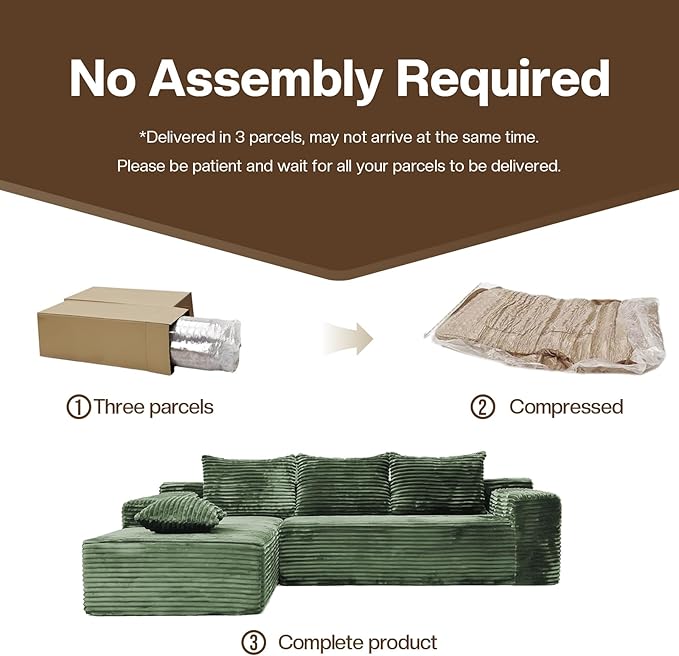 Modular Sectional Sofa Boneless Cloud Couch with Chaise Lounge 4-in-1 Flexible Combination Faux Rabbit Fur &amp Layered Cushion Deep Seat No Assembly (Green Left Facing Chaise)
