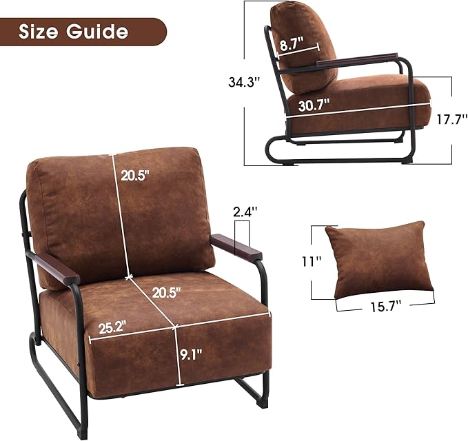 MCombo Modern Accent Chairs Upholstered Reading Chair Wooden Armrests Guest Chair for Living Room Bedroom Office HQ102 (2 Saddle)