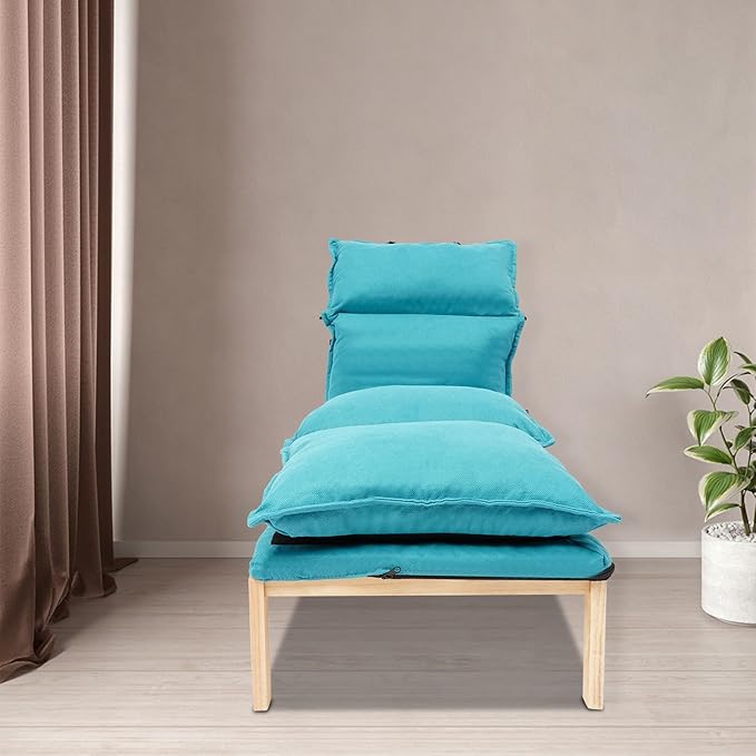 Single Lazy Sofa Lounge Chair with Footstool 5-Position Reclining Comfort for Living Room Balcony Japanese Tatami Floor Recliner Modern Leisure Recliner Indoor Use Blue