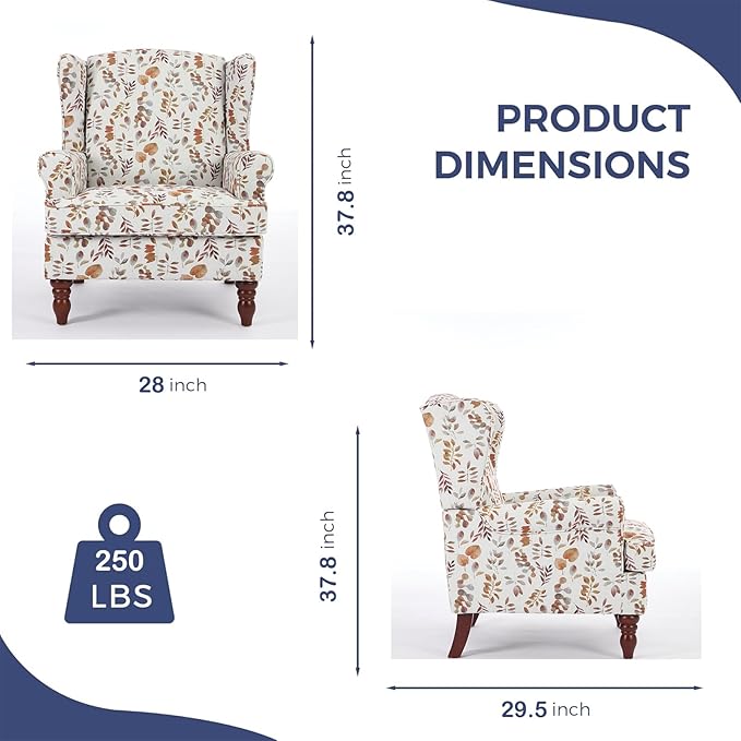 Chifee &amp Vingol Wingback Chair High Back Armchair Upholstered Living Room Chairs Comfy Single Sofa ChairBrown