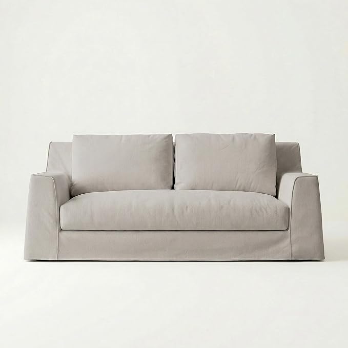 Modern Slipcovered Sofa with One-Piece Easy Removable Washable Fabric Cover Minimalist Upholstered Deep Seat Cloud Couch for Living Room 2 Seater/Loveseat 80 Width with Ottoman - Grey