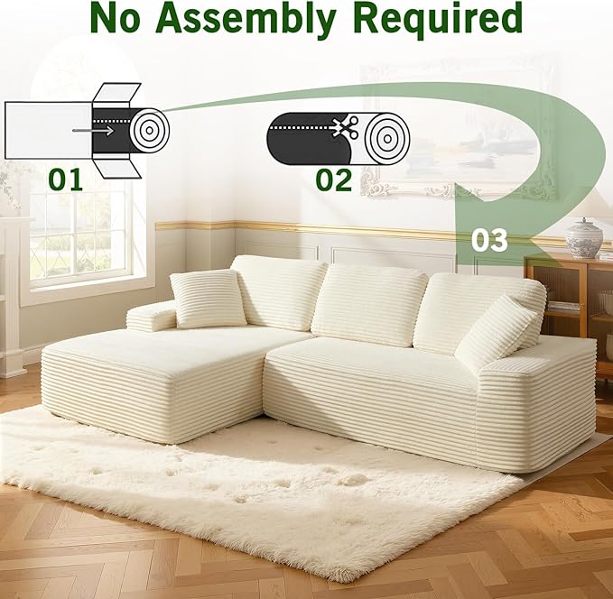 109.4” Modular Sectional Sofa Convertible Sofa Bed No Assembly Required Cloud Couch with Deep Seat Modern L-Shaped Boneless Sofa for Living Room (Beige)