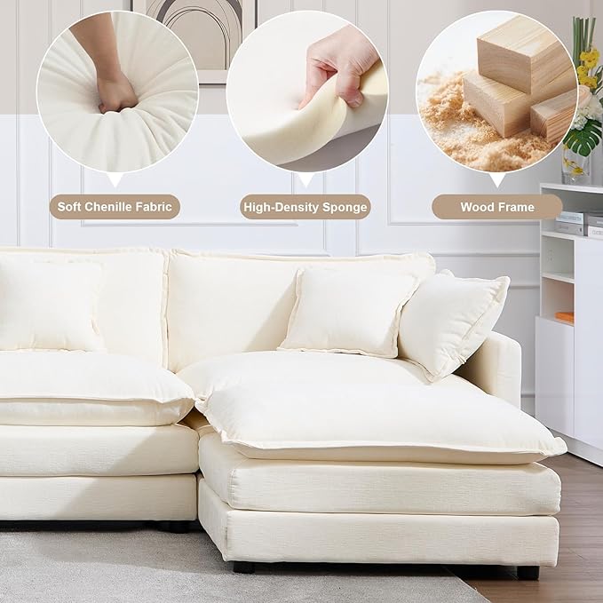 159 Oversized Modular Sectional Sofa Modern Large 6 Seater U Shaped Sectional Couch with Ottoman Comfy Cloud Couches with Cup Holders &amp USB for Living Room Spacious Space (Beige)