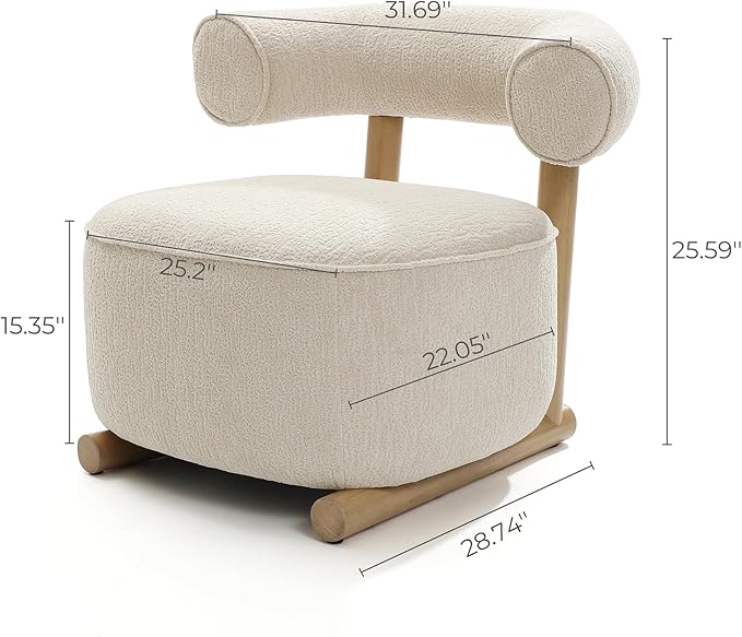 LuxenHome Accent Chair with U-Shape Back Upholstered Cream Modern Barrel Chair with Solid Wood Leg and Frame Club Stylish Armless Chair for Nursery Bedroom Living Room Hotel Office