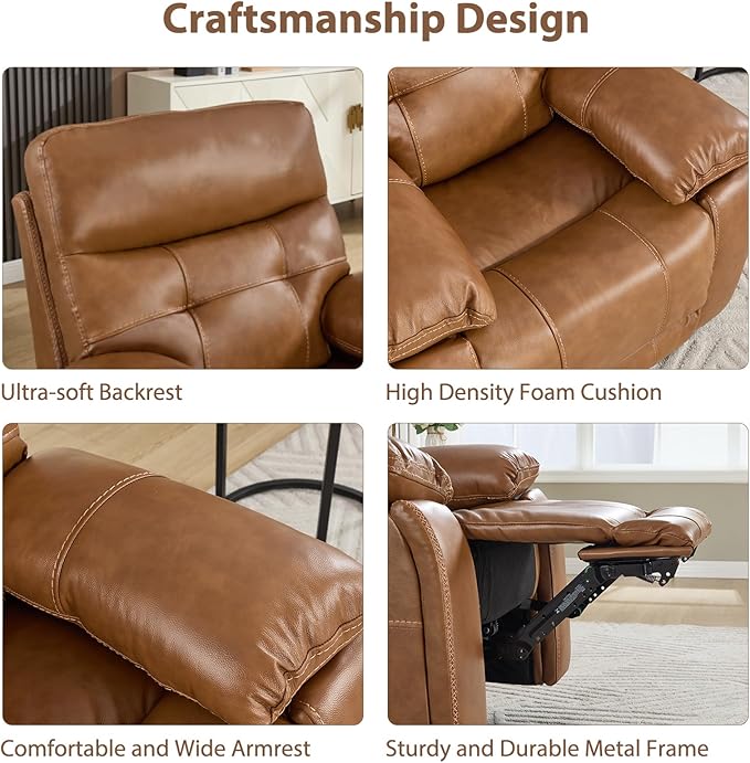 CANMOV Genuine Leather Power Recliner Loveseat 2 Seat Loveseat Reclining Sofa with Storage ConsoleHidden Cup HoldersModern Electric Recliner Couch Set for Living Room BedroomBrown