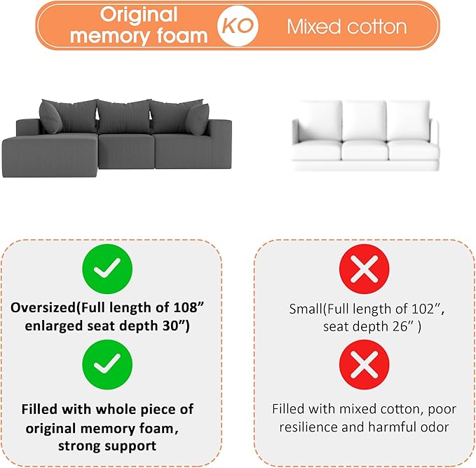108Modern Sectional SofaModular Convertible L-Shape SofasUpholstered Couches with Deep SeatPet-Friendly Sponge Sofa for Living Room BedroomSofa bed for small space (Gray Left Facing Chaise)