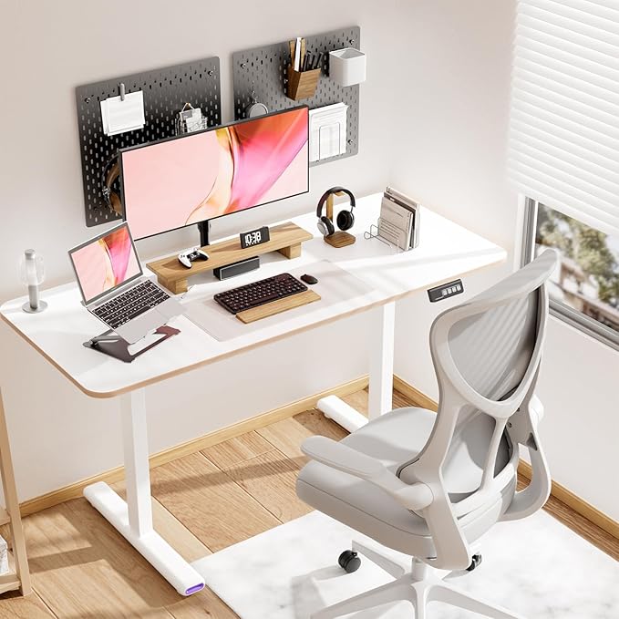 NearHub Electric Adjustable Standing Desk 55 x 24 Premium One-Piece White Top Sit Stand Desk Height Adjustment Computer Desk Ergonomic Work Desks for Home Office (OD20 White 55”×24”)