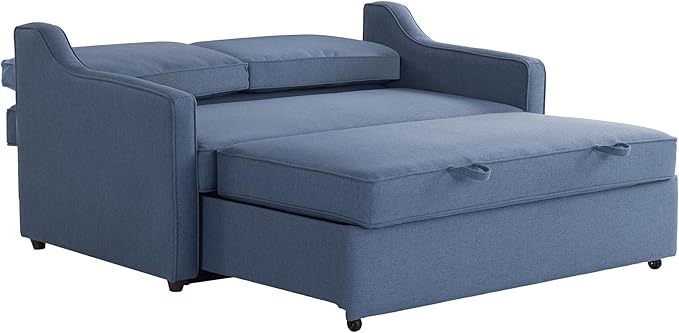 Serta® Corren 68.1 Queen Sized Convertible Sofa Dream Coil® Comfort Fingerguard® Pinch Point Protection Sofa Chenille Fabric Navy Blue
