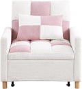 Convertible Sleeper Chair 3-in-1 Sleeper Chair Pull-Out Futon Bed for Small Space Soft Teddy Fabric Sturdy Metal Frame Pink