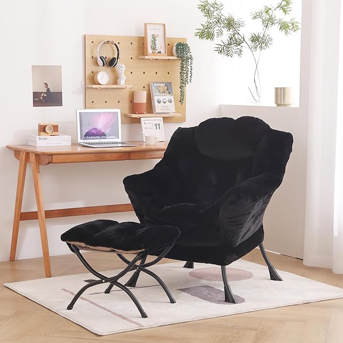 LITA Modern Accent Leisure Upholstered Sofa Chair Lounge Reading Chair with Armrests and a Side Pocket for Living Room Bedroom &amp Small Space Plush Black