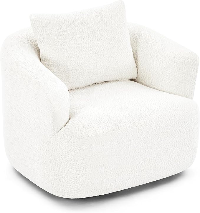 360° Swivel Chair 38.2 Accent Chair Sofa Boucle Fabric Upholstered Swivel Barrel Sofa Chair with a Throw Pillow for Living Room Bedroom Office Hotel (Beige-4.29)