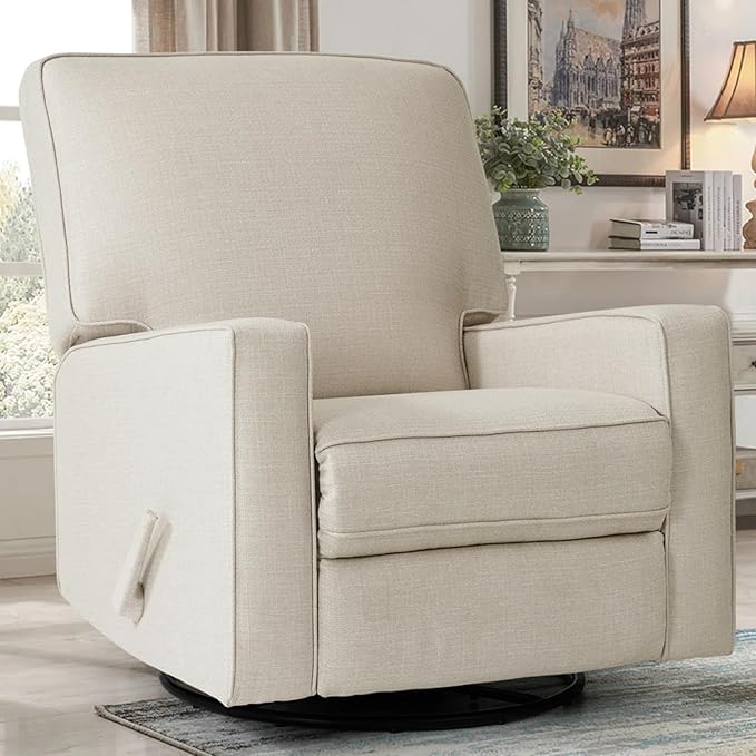 Harkawon Swivel Rocker Recliner Chair Glider Rocker Recliner Rocking Chair Nursery Fabric Chair with High Back Deep Seat for Living Room Bedroom Beige