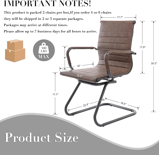 CIMOTA Waiting Room Chairs Set of 8 Leather Office Guest Chair Mid Back Reception Chairs with Sled Base for Meeting/Patient/Conference Room Retro Brown 8PCS