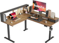 Agilestic L-Shaped Electric Standing Desk 63x55 Inch Ergonomic Adjustable Height Desk with Storage Stand Up Corner Desk Sit Stand Computer Table Power Outlet &amp LED Lights Office Table Dark Wal