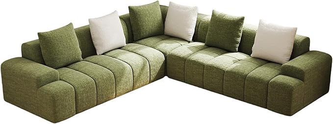 Cloud Modular Sectional Sofa Couch 108 V Shaped Chenille Fabric Memory Foam Sofa 5-Seater Couches with 6 Pillows for Living RoomApartmentGreen