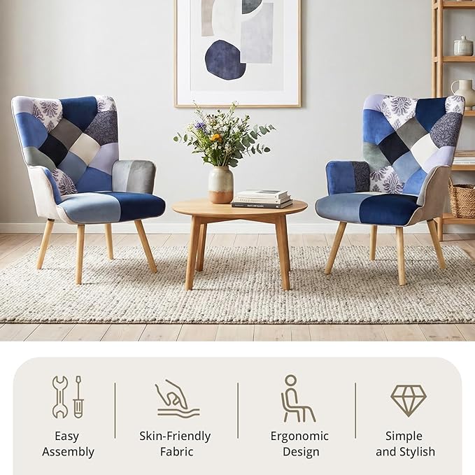 Joysoul Living Room Accent Chair Modern High Back Arm Chair Houndstooth Pattern Bohemian Style Chairs for Bedroom Waiting Room