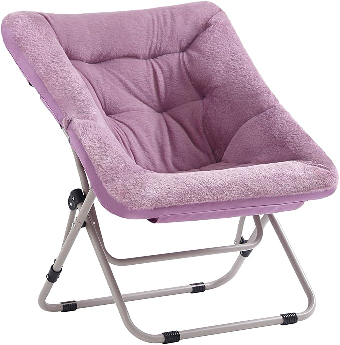 Tiita Comfy Folded Chair Soft Faux Fur Oversized Folding Accent Chair Lazy Chair for Teens Adults Metal Frame Moon Chair for Bedroom Living Room Dorm Rooms