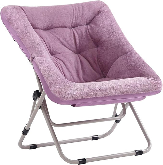 Tiita Comfy Folded Chair Soft Faux Fur Oversized Folding Accent Chair Lazy Chair for Teens Adults Metal Frame Moon Chair for Bedroom Living Room Dorm Rooms