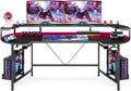 LITTLE TREE LED Gaming Desk with Monitor Shelf Carbon Fiber Surface Gaming Table Gamer Workstation for Home Office Black