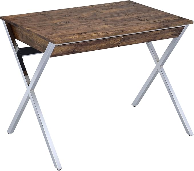 Weathered Oak &amp Chrome Industrial Writing Desk - Home Office Computer Desk