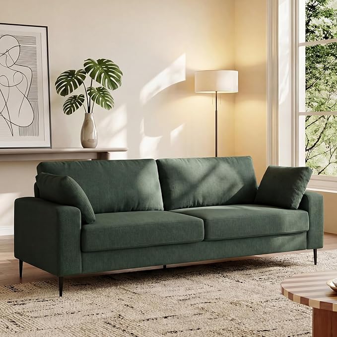 84.3 Modern Loveseat Sofa Comfy Couches with Spring Cushion Solid with Wood Frame 2 Pillows Included Mid Century Modern Design Home Sofa for Living Room Light Green
