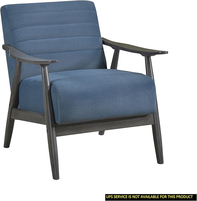 Casual Transitional Chair with Blue Fabric Upholstery and Dark Gray Frame Solid Wood Furniture for Living Room Style