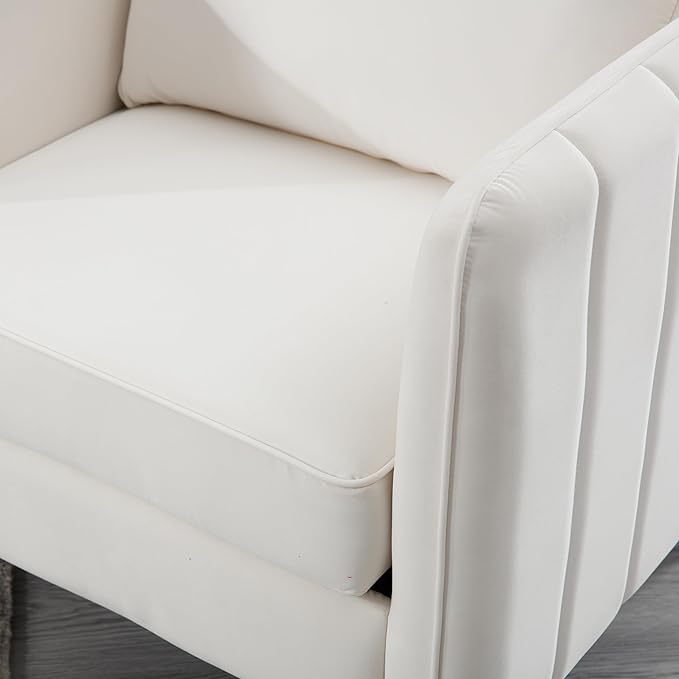 Lvory Accent Chair for Living Room Modern Upholstered Accent Chair Comfy Velvet Armchair with Thick Cushion Single Sofa Arm Chairs for Bedroom Office Reading RoomClub (Lvory)