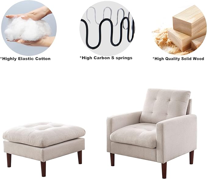 Modern Fabric Single Sofa Chair Living Room Chair Comfortable Armchair with Solid Wood Legs Tufted Chair for Reading or Lounging