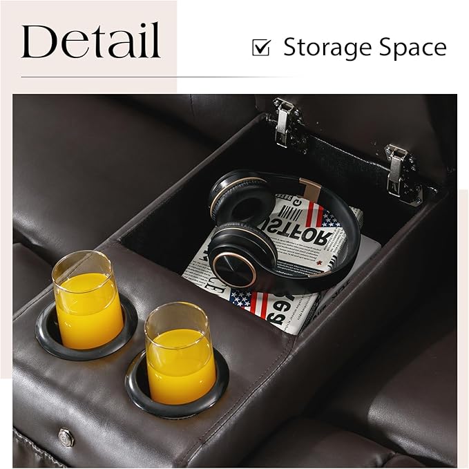 Loveseat Power Recliner Sofa Couch Electric Reclining Sofa Chair for Living Room with Multi-Function Console/Cup Holders/LED Ambient Light