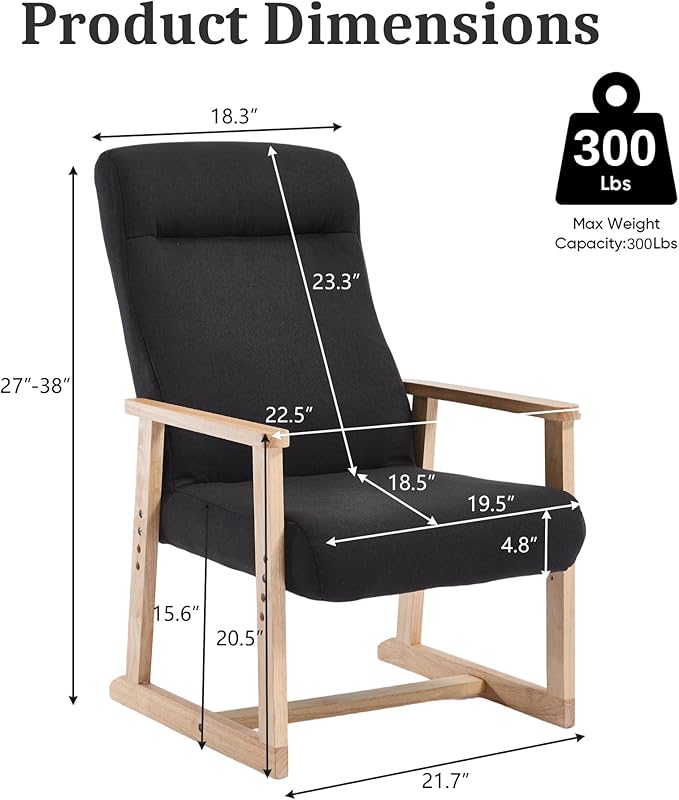 KCC Recliner Chair Adjustable Small Fabric Single Sofa with Ergonomic Back SupportAccent Chair for Living Room Nursery Bedroom Black Set of 2