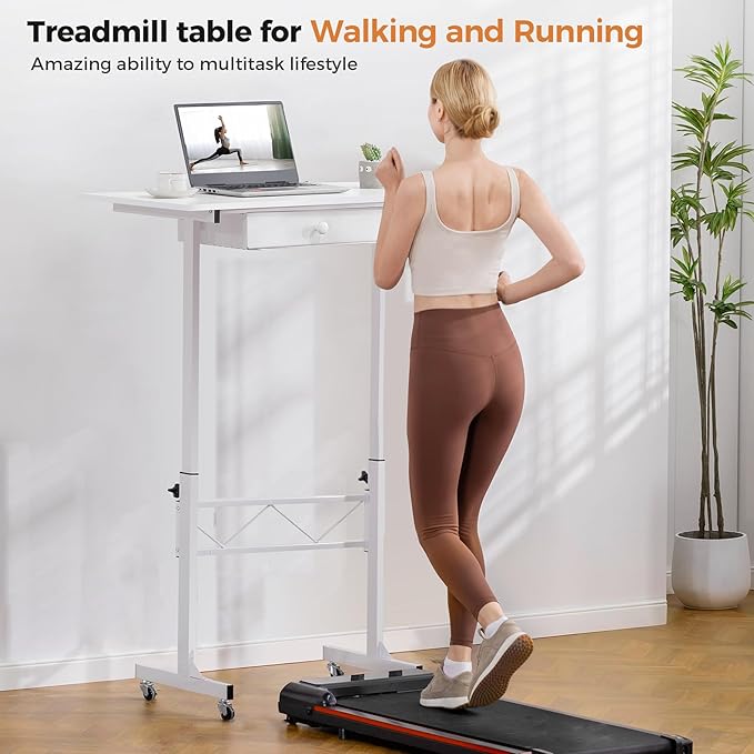 COMHOMA Small Standing Desk Adjustable Height Small Computer Desk Mobile Portable Rolling Laptop Table with Wheels 32 Computer Workstation Sit Stand Desks Portable Standing Table Treadmill desks