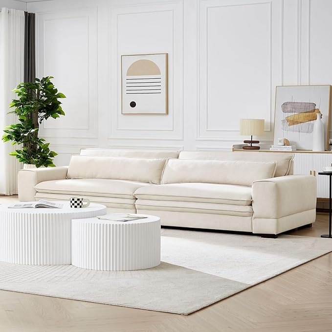 KEVINSPACE 104.72 Sofa Couch Mid Century Modern Sofa 3 Seater Sofa for Living Room Deep Seat Sofas Furniture Comfy Couches with 2 Pillows Comfy Cushion for Bedroom Apartment Office Beige
