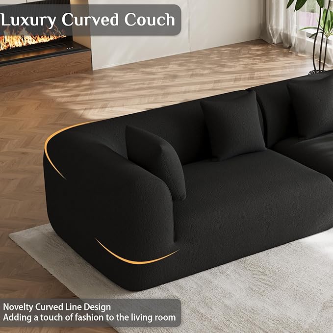 120 Oversized Boneless Sectionals for Living Room Comfy Plush Modular Sectional Sofa Modern Modular Couch Chenille Cloud Couch Sectional with Deep Seat 4 Seater No Assembly Needed Black