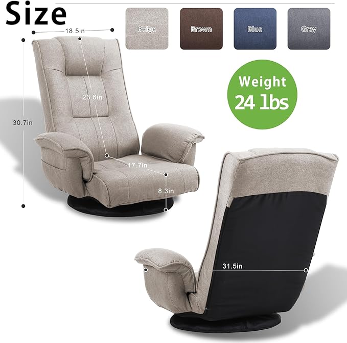FLOGUOR 360 Degree Swivle Adjustable Floor Chair Chaise Lounge Indoor Folding Lazy Sofa with Armrests and Side Pocket Adults Gaming Chairs for Living Room Bedroom Factory Price 201 (BE)