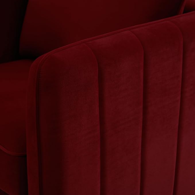 KEIKI Cloud Chair for Living Room Soft Velvet Single Seat Sofa with Bold Armrests and Metal Frame Comfy Accent Chair for Bedroom and Office Wine Red