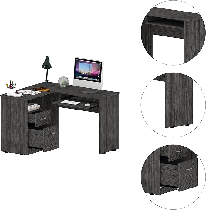 Space-Saving L-Shaped Desk with Drawers and CPU Shelf - Home Office Furniture