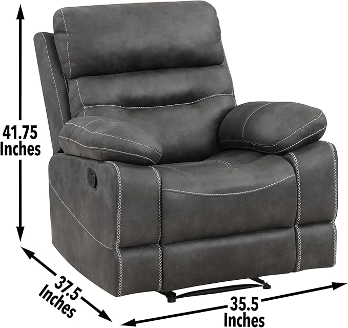 Steve Silver Co Rudger Upholstered Manual Gray Manual Recliner Microsuede Transitional Living Room Home Theater Seating Recliner Chair/Single Sofa 37.5 D x 35.5 W x 41.75 H Grey