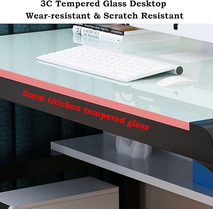 Tempered Glass Computer Desk Modern Laptop Desk Dinning Table Professional Office Desk Study Gaming Writing Desk Home Office Workstation(Pink80cm/31.4in)