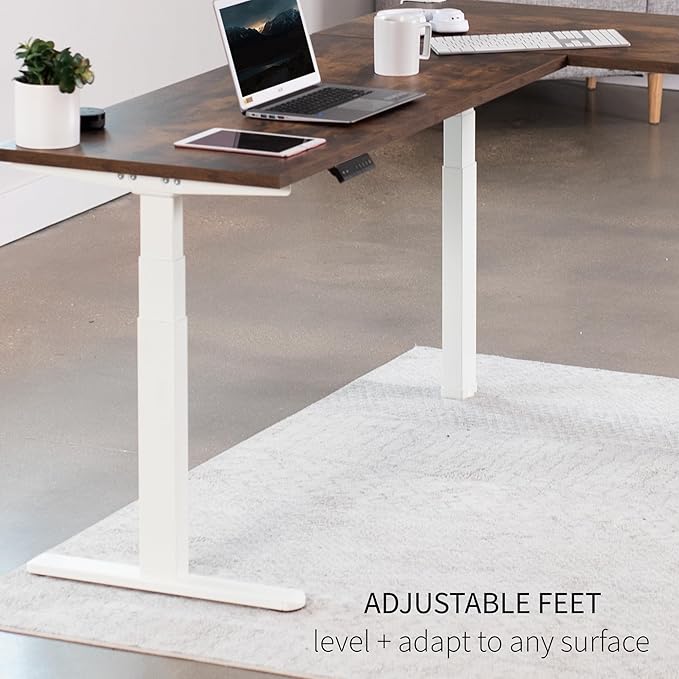 VIVO Electric Triple Motor Height Adjustable 3 Leg Corner Desk Frame up to 300lbs Sit Stand Ergonomic L Shaped Frame Only White DESK-V130EW