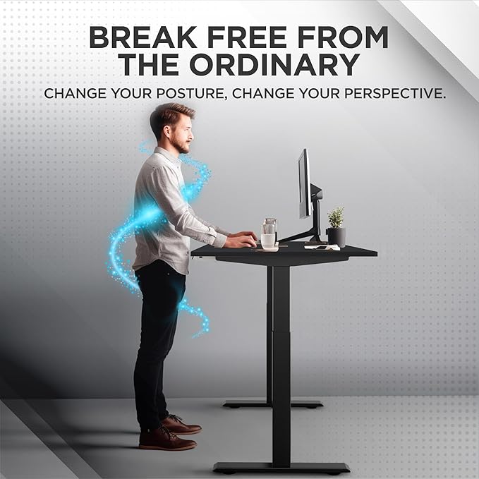 Rise UP Dual Motor Electric Standing Desk 48x30 Black Desktop Premium Ergonomic Adjustable Height sit Stand up Home Office Computer Desk Table Motorized Powered Modern Furniture Small Standup Table