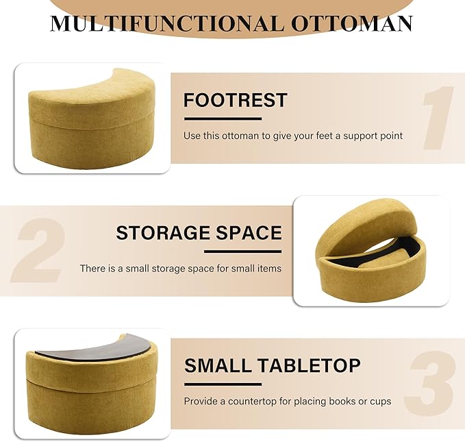 Swivel Accent Barrel Chairs with Storage Ottoman Chaise Lounge Indoor with Removable Headrest Oversized Sofa Chair for Living Room Chenille Mustard
