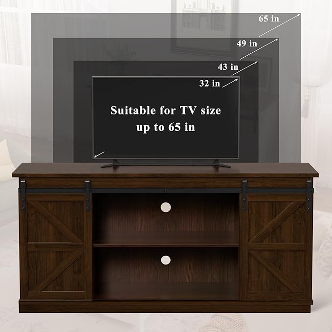 YESHOMY TV Stand for Televisions up to 65 Inches with Sliding Barn Doors and Storage Cabinets Console Table and Media Furniture for Living Room 58 Inch Espresso