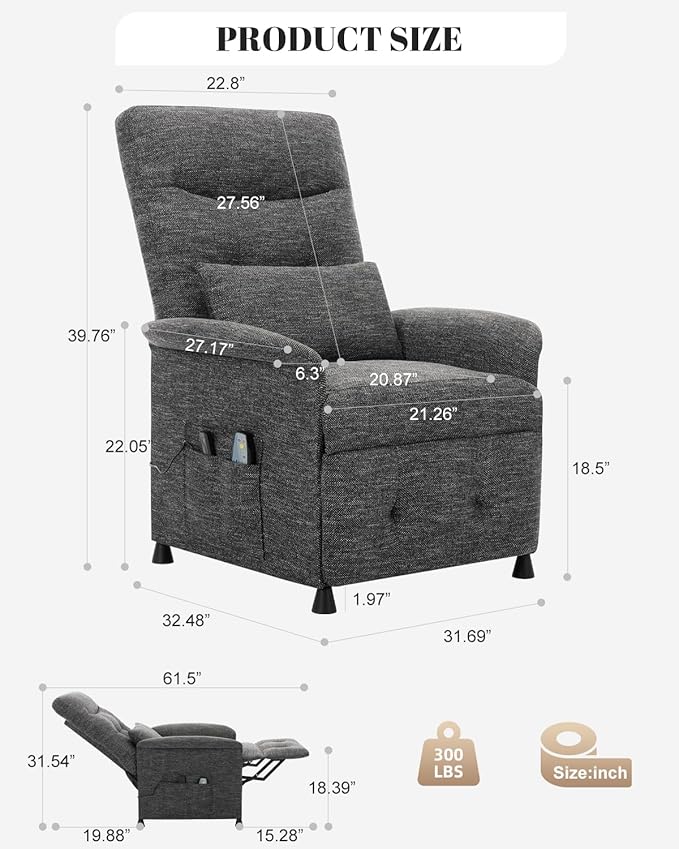 Recliner Chair for Adults Ergonomic Adjustable Lazy Recliner Sofa with Side Pocket Tall Back Wide Arms &amp Padded Seat Perfect for Living Room &amp Home Theater (Dark Gray)