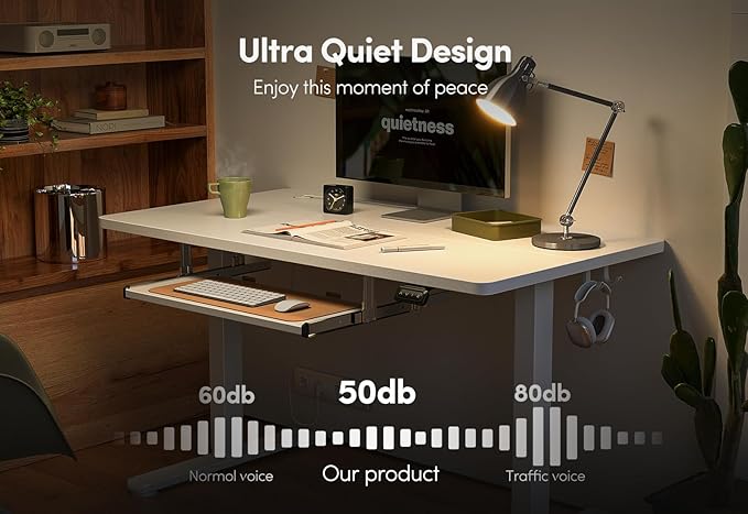 BANTI 63 x 24 Height Adjustable Electric Standing Desk with Keyboard Tray Sit Stand up Desk with Splice Board White Frame/White Top