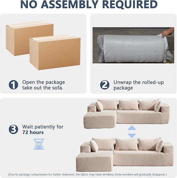 109 Modular Sectional Couch with L-Shape ChaiseBoneless Sofa for Living RoomModern Cloud Couch with Deep SeatNo Assembly RequiredLovesetWhite(Left Facing Chaise)