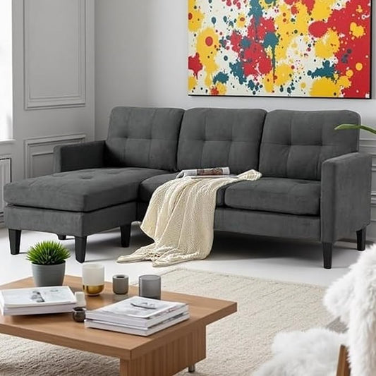 L Shaped Couch Convertible Sleeper Sofa Bed with Reversible Chaise Sectional Lounge Sectional Boneless Couch for Apartment Small Couches for Small Spaces Dark Gray
