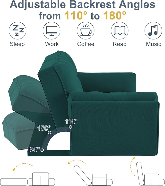 Convertible futon Sofa Bed Sleeper Sofa Bed with Adjustable backrest Small Space Small Sofa Living Room Bedroom (Green)