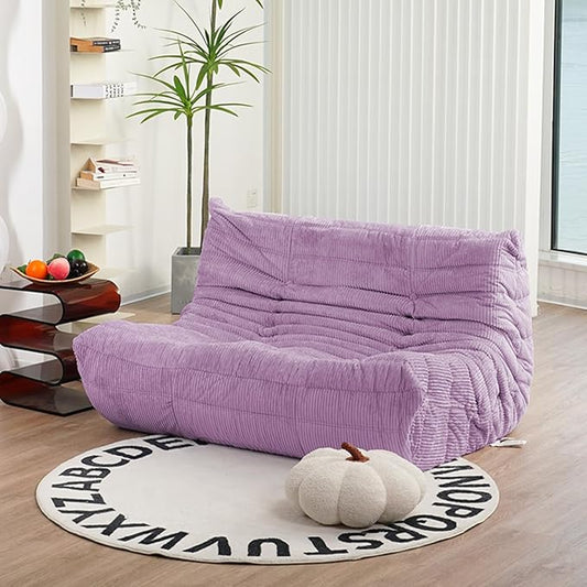 N&ampV Fireside Loveseat Mid Century Armless Twin Size Floor Sofa Soft Premium Corduroy Floor Lounge Chair Foam Sofa Accent Chair for Living Room Bedroom and Office Lavender