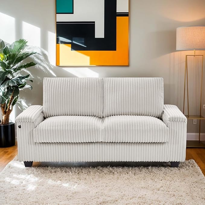 Anwick 71 Modern Loveseat Sofa Corduroy 2-Seater Couch with Storage Armrest USB Charging Port &amp Side Pockets Small Sofa for Living Room Bedroom Office Apartment (Beige)